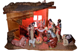 Christmas Nativity Set Rustic Manger Jesus Mary Joseph Realistic Faces L... - $94.00