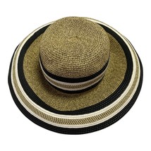Women’s Gold Metallic Wide Brim Straw Sun Hat - Black/White - $20.00
