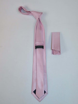 Mens Narrow Tie/Hankie Set Microfiber Silky Vito Rofolo VTR-98 Pink Dots image 2