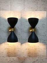 Set Of 2 Sconce 2 Side Holder Mid Century of Full Black Wall Lighting Lamp - £101.62 GBP