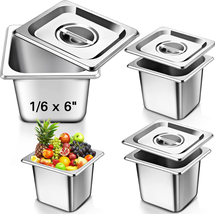 4 Pack Stainless Steam Hotel Pans with Lids, 1/6 Sixth Size X 6 Inch Dee... - $41.12