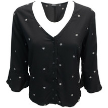 OBEY Women&#39;s Black Bullet Holes Cropped V-Neck L/S Shirt (S05) - £8.70 GBP