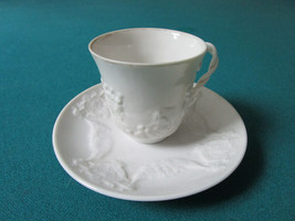 CAPODIMONTE ITALY ORIGINAL BLANC DE CHINA COFFEE CUP AND SAUCER MOLDED  - £43.47 GBP