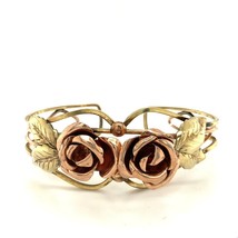 Vintage Signed 12k Gold Filled Probst Two Tone Rose Floral Wide Cuff Bracelet 6 - £98.92 GBP