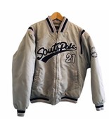 Southpole Spellout Mens M Silver Bomber Jacket Full Zip Pockets Shiny Puffy - $103.93 CAD