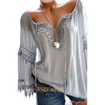 Autumn Elegant Hollow Lace Stitching Solid Color Women Long Sleeve Shirt... - £8.56 GBP+