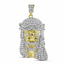 10k Yellow Gold Mens Round Diamond Jesus Face Charm Pendant 3/4 Cttw - £554.50 GBP