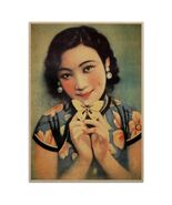 Girl w Butterfly Poster Vintage Reproduction Print Chinese Shanghai Lady... - $4.95+