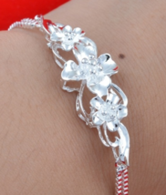 Mele Fashion 925 Sterling Silver Cuff Chain Plumeria Bracelet  SILVER  New - £11.95 GBP