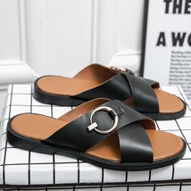 Summer Personalized Outer Wear Men&#39;s Leather Slippers with Soft Sole All-match O - £58.26 GBP