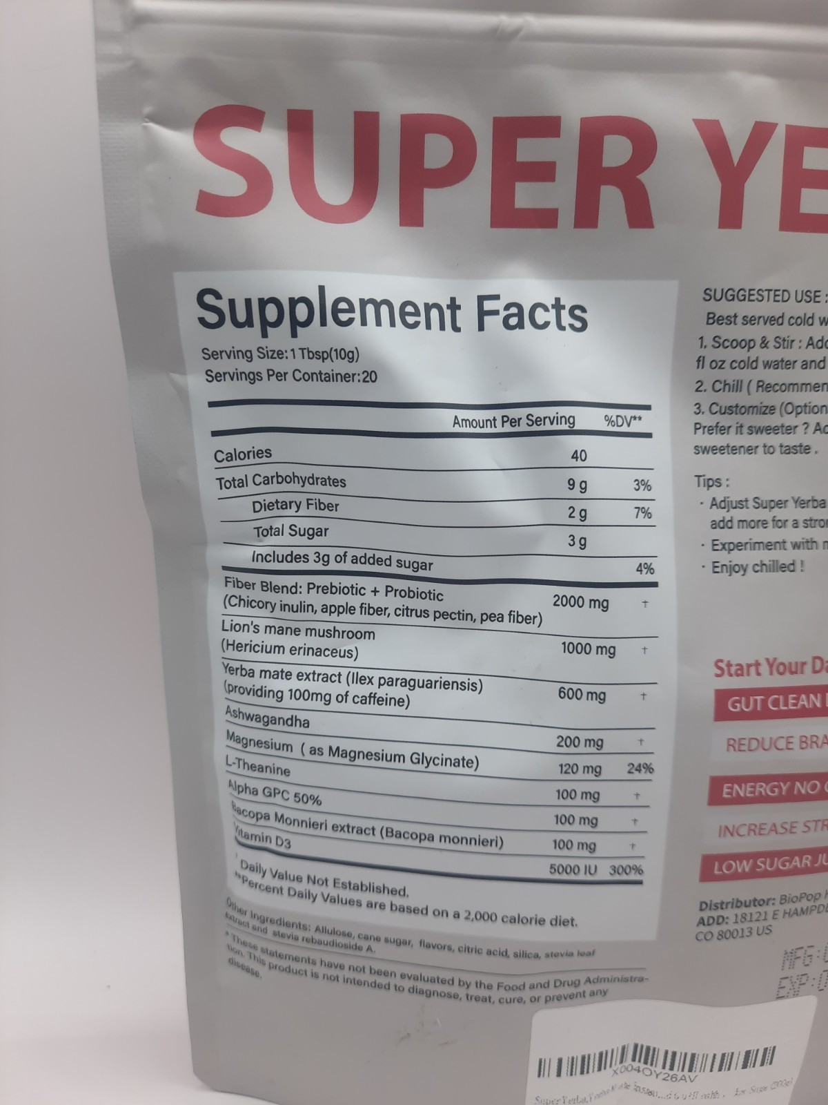 Super Yerba, Yerba Mate Instant Tea Powder, Raspberry Lemonade 7.05oz Exp 01/27 Item image 4