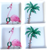 Sigrid Olsen Christmas Melamine Square Plates Flamingo Palm Tree Set Of ... - $36.14