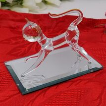 Vintage Hand Blown Art Glass Cat Miniature Figure Clear On Mirror - €8,66 EUR