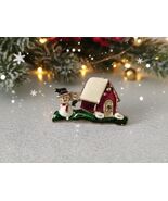 Christmas Sweater Pin, Cottage Church &amp; Snowman Vintage Brooch - $500.97 MXN