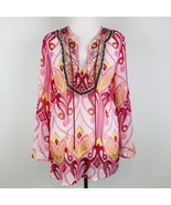 Kate &amp; Mallory Design 60s Style Womens Small Pink Beaded Front Tunic Blo... - £14.14 GBP