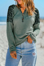 Joanna Leopard Waffle Knit Buttoned V Neck Blouse - $23.99