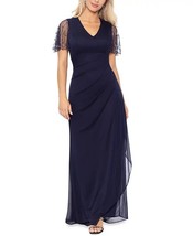 XSCAPE Embellished V-Neck Fit &amp; Flare Gown Navy Size 18 $149 - $78.21