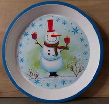 Christmas Happy Snowman Melamine Serving Tray Winter Scene 12&#39;&#39; Round 1.... - $14.00