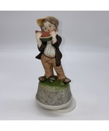 Vintage Ceramic Music Box Boy Eating Watermelon Rotates Plays &quot;The Candy... - $11.29