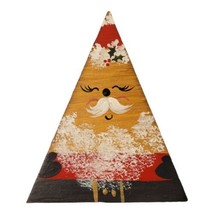 Vintage Handpainted Wood Triangle 5&quot; Santa Smiling Eyes Closed Rustic Pr... - £7.93 GBP