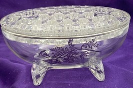 Viking Glass SCROLL FORM  Flanders Silver Overlay Oval Bowl Flower Frog - £67.27 GBP