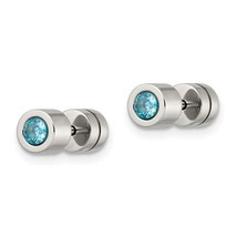 Chisel  Blue CZ March Birthstone Post Earrings Stainless Steel Polished - £27.70 GBP