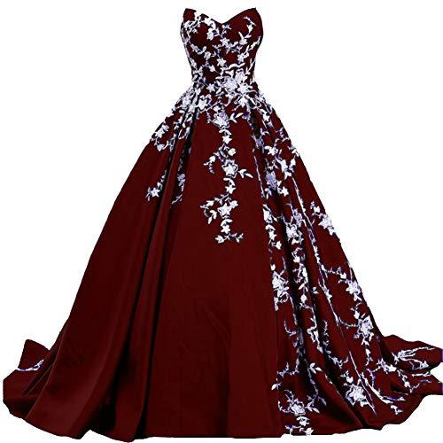 White Lace Long Ball Gown Satin Formal Prom Evening Dress Gothic Burgundy US 2