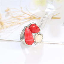 Red &amp; Cream Cats Eye Abstract Ring - £9.43 GBP+