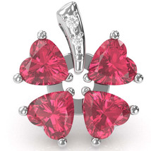 4 Leaf Clover Shamrock Pink Tourmaline Diamond Pendant In 14k White Gold - £398.80 GBP