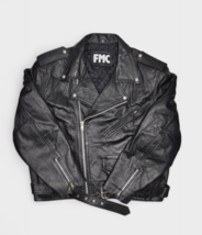 Vintage FMC Jacket Mens 54 Black Leather Motorcycle Biker Quilt Lined Punk - £75.00 GBP