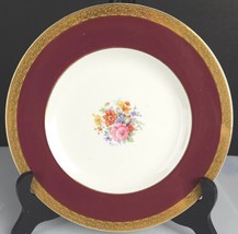 Crown Ducal Gold Encrusted Dinner Plate 4937 Maroon Band 9&quot; - £11.98 GBP
