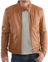 Men Leather Jacket New 100% Genuine Soft Lambskin Slim Biker Bomber Coat Brown - £99.29 GBP