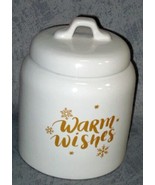 New Christmas Winter Cookie Jar Loblolly Pines Warm Wishes White With Gold - £9.39 GBP