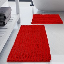 Luxury Chenille Red Bathroom Rugs Sets 2 Piece, Thickened Hot Melt Rubbe... - £31.44 GBP