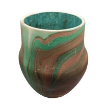 Vintage Pottery Vase Swirl Green Brown 7.25&quot; Decorative Art Pottery Glaz... - £46.21 GBP