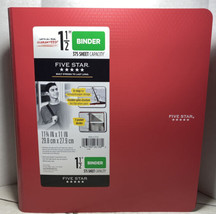 Five Star 1 1/2” Red Binder 375 Sheet Capacity D Rings 11 3/4 X 11” New - $14.84