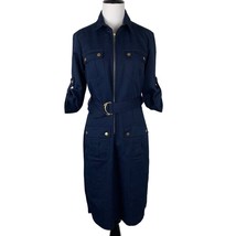 Sharagano Womens Navy Blue Belted Shirt Dress Roll-Up Sleeves Size 4 - $278.20 MXN