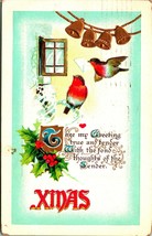 Gilt Bells Sparrow Window Icicle Holly Poem Xmas Christmas BB London Postcard C4 - £5.39 GBP
