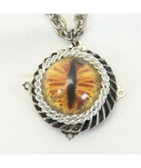 Cat Eye Necklace Steampunk Gear Handmade  24&quot; Chain - £23.41 GBP