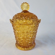 FENTON L G Wright MCM Amber Daisy Button Covered Candy Dish w/ Domed Lid... - $29.69