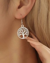 Dangle Drop Earrings - Tree Of Life Silver Earrings - £9.82 GBP