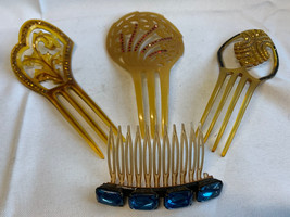 Antique Art Deco Hair Comb Lot Accessory Barrettes Lucite Acrylic Rhinestones - £63.12 GBP