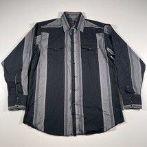 Vintage Panhandle Slim Pearl Snap Shirt Mens 16.5 35 Black Gray Striped Cotton - £14.66 GBP