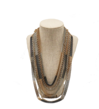 Vintage multi strand gold tone &amp; gun metal statement chain necklace - £15.89 GBP