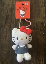 Sanrio Hello Kitty Red Bow/Blue Overalls Plush Dangler Carabiner Clip 4” - $13.10