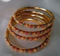 Bollywood Indian Gold Plated Fashion Bracelet Bangles 4 chudi Kada Jewelry Set - £14.65 GBP