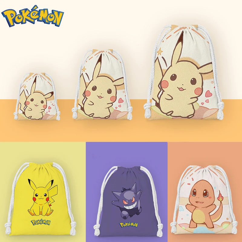 Pokemon cartoon Pikachu kawaii drawstring bag anime figure storage bag portable - £7.54 GBP+