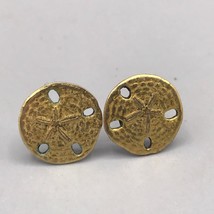 Vintage Sand Dollar Gold Tone Post Pierced Earrings - $14.84