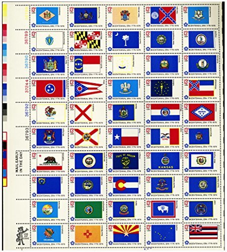 USPS 1976 State Flags - Full Sheet of 50 x 13 Cent Stamps - Scott 1633-82 - $10.25