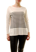 SUNDRY Womens Sweatshirt Long Sleeve Striped Stylish Casual Soft Ivory S... - £35.43 GBP